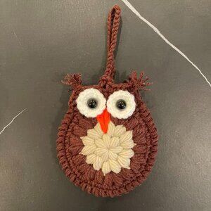 Crocheted Brown Owl Earbud Case, Cute Owl Earphone Pouch, Small Handmade Gift